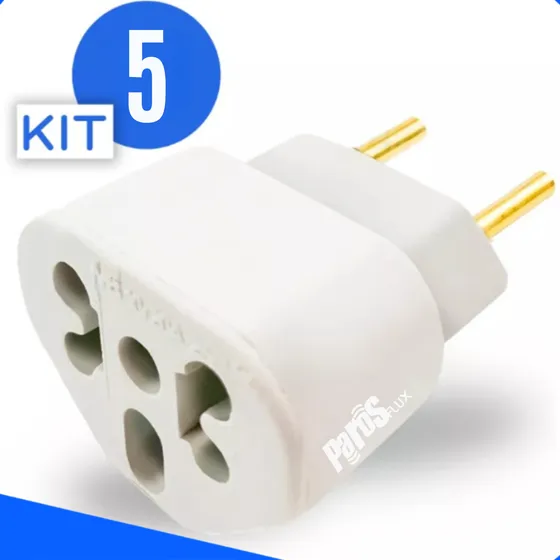 Kit 5 Adaptador De Tomada Benjamin Bob Love Pino Chato 10a/20a 127/220v Universal