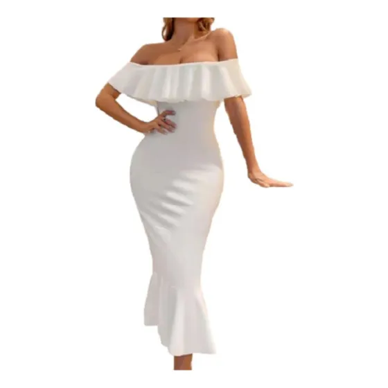 Shein Sxy Vestido Volante Bajo Con Volante Liso Elegante