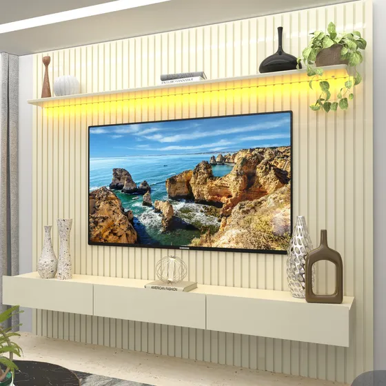 Painel Ripado Tv Até 85 Polegadas Com Led 230cm Nobre Wt