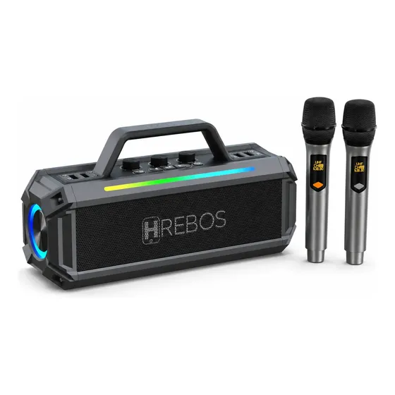 Caixa de Som 300W Karaokê 2 Microfones Bluetooth Portátil