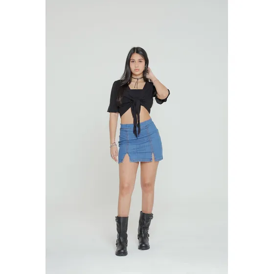 Pollera Jeans Mujer Semi Elastizada Tiro Alto Azul -  Liscki