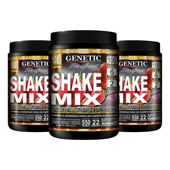 3 Batidos Shake Mix Reemplaza Comida Control Peso + Dieta Sabor Frutilla