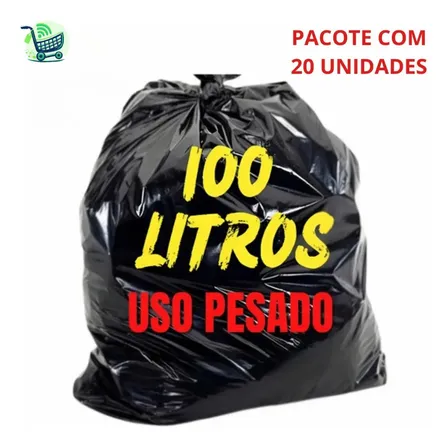Saco De Lixo 100 Litros Uso Pesado Bem Reforçado Grosso Cor Preto Pacote 20 Unidades