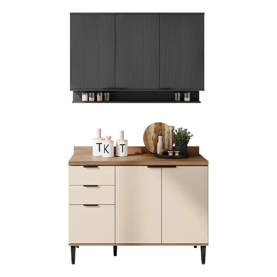 Cocina Integral En Mdp 120cm Con Meson 6 Puertas Freijo Gris Color Gris Oscuro