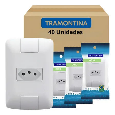 Kit 40 Tomadas Simples 2pt+t 10a 4x2 Embutir Aria Tramontina Branco