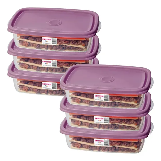 Kit 6 Potes Plástico Para Marmita Congelar 785ml Sanremo Cor Lilás