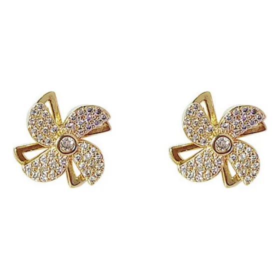 Pendientes Aros Molino Giratorio Aguja Plata S925 En Oro 14k