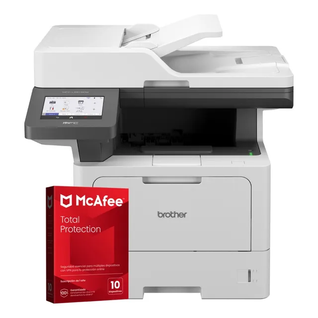 Multifuncional Brother Mfcl5915dw Monocro + Antivirus Mcafee Gris