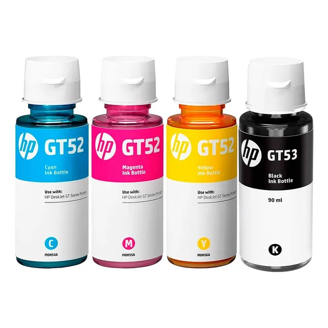 Kit 4 Botellas Tinta Hp Gt52 Gt53 Color Negro Y Colores Tinta