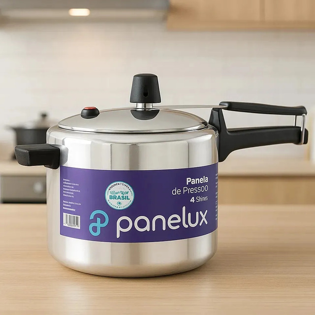 Panela de Pressão 4,5L Panelux Classic Alumínio Polido Inmetro Alça Ergonômica Fogo Médio Panela de Pressão 4,5L Panelux Classic Alumínio Polido Inmetro Alça Ergonômica Fogo Médio