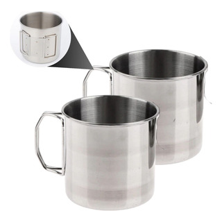 2 Tazas Tazón Acero Inoxidable 350 Ml Mango Plegable Café Té 2 Tazas Tazón Acero Inoxidable 350 Ml Mango Plegable Café Té