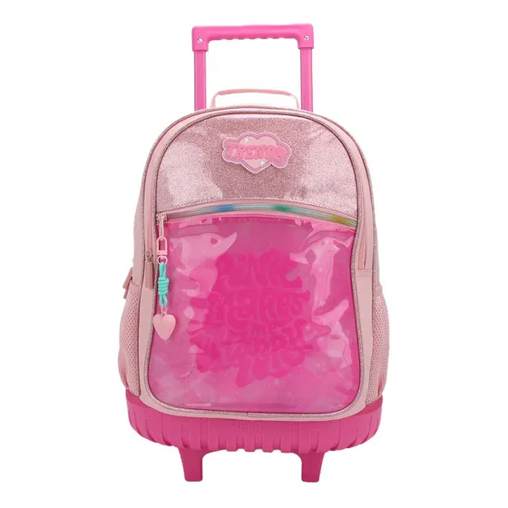 Mochila Carro Trendy Rosa Brillo 18'' Escolar Niña Infantil Diseño de la tela Liso