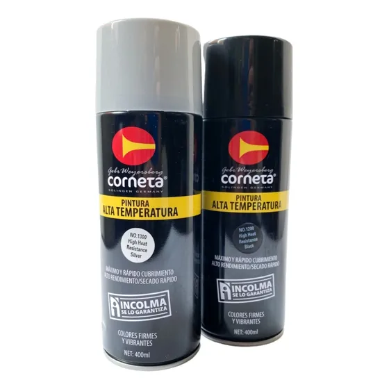Pintura Spray Alta Temperatura Plateado Negro Corneta