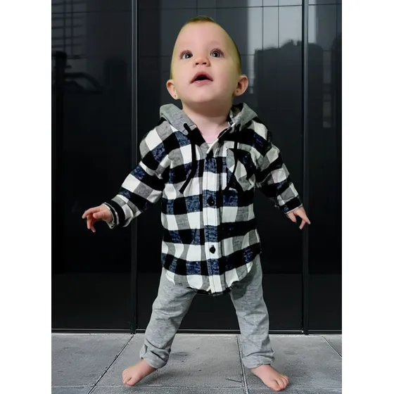 Camisa Leñadora Cuadrille Capucha Friza Nene Bebe Sheli 2629