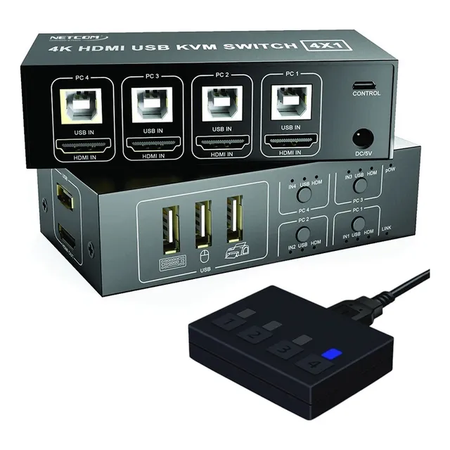Conmutador Kvm Hdmi Switch 4 X 1 4k 60hz Netcom 4 Puertosusb