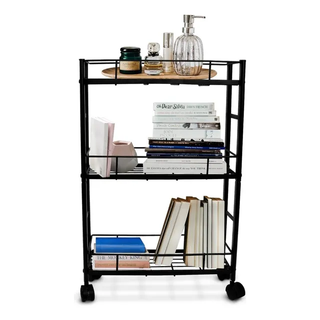 Carro Organizador, Estante Almacenamiento Metálico 3 Niveles Color Negro