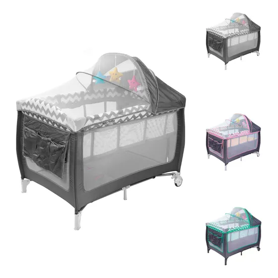Cuna Corral Kiddos Bebé Multi-función Cambiador Puerta Lateral Mosquitero Bolsa Para Viaje, Almacenamiento Con Juguetes Colchón Plegable Cómoda Resistente y Segura Color Gris