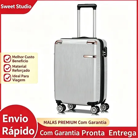 Mala de Bordo Rígida Sweet Studio Malas com 4 Rodas e Zíper Expansível – Prateada 2088