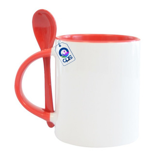 Taza Blanca 11oz. Fondo De Color Con Cuchara Para Sublimar Taza Blanca 11oz. Fondo De Color Con Cuchara Para Sublimar