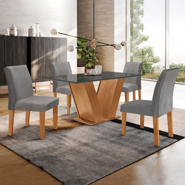 Conjunto Sala De Jantar Mesa Tampo Mdf/vidro E 4 Cadeiras Conjunto Sala De Jantar Mesa Tampo Mdf/vidro E 4 Cadeiras