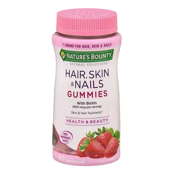 Natures Bounty Hair Skin & Nails Gummies X 80 Comp Frutilla
