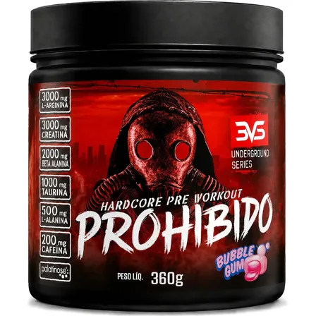 Prohibido Pré-Treino 360g Sabor Bubble Gum - 8 Ingredientes para Energia no Treino