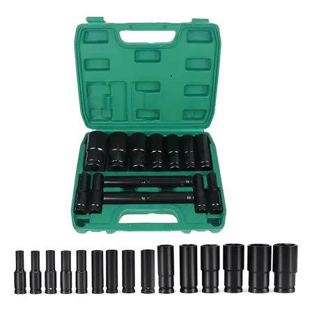 Jogo Soquete Longo Sextavado Impacto 1/2 8 A 32 Mm 15pcs Preto