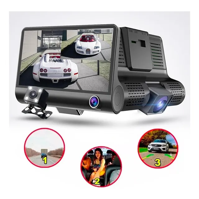 Cámara Para Auto 3 En 1 Frontal Trasera Y Tablero 1080p Hd