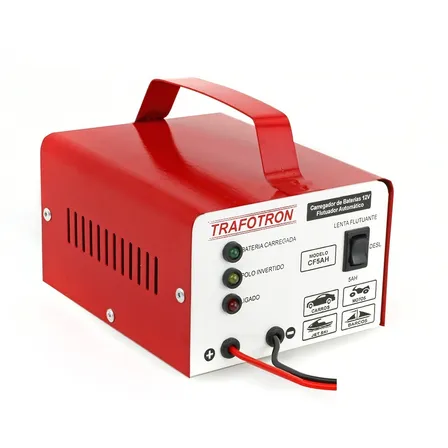Carregador Para Bateria 12v Até 300a(carro, Moto, Barco, Caminhão, Jet-ski, Etc.) Modelo Cf5ah Trafotron, Bivolt, Produto Nacional Com Duas Opções De Carga Lenta E Semirrápida, 6 Meses De Garantia.