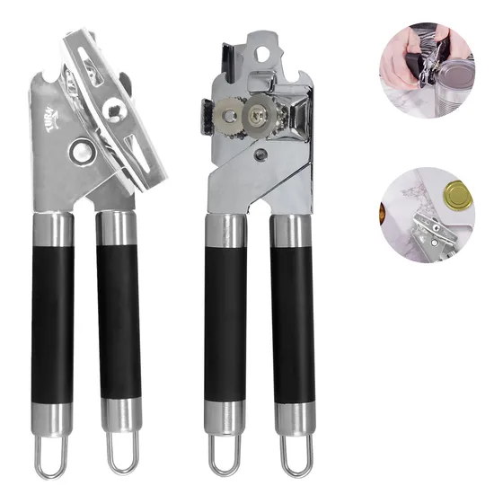 Abrelatas Manual Slim Company de Acero Inoxidable Multifunción Destapador Abridor Universal 2 en 1 Color Plateado
