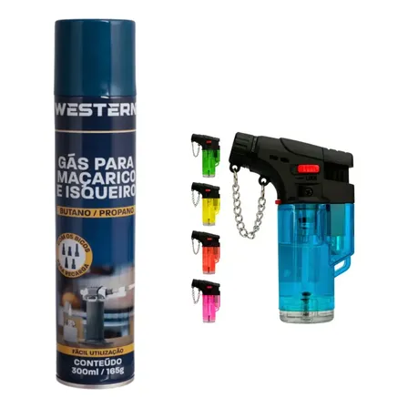 Kit Mini Maçarico Portátil Recarregável + 1 Refil Gás Butano