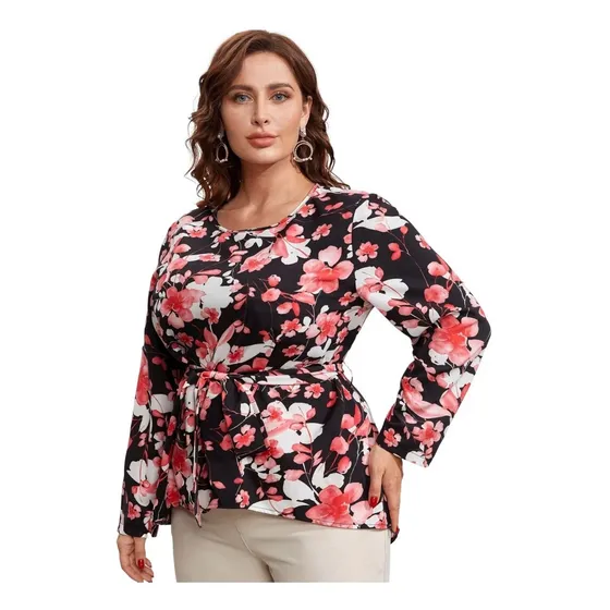 Blusa Con Estampado Floral Con Cinturón 2xl (16)
