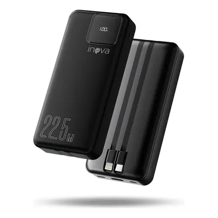 Power Bank Inova 20.000mah Portátil Rápido C/ Cabos Integrados Usb-c/ios Preto