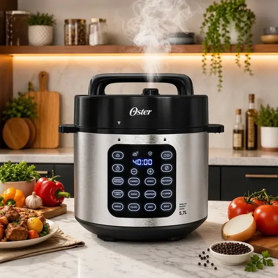 Panela de Pressão Elétrica Digital inox 5,7L Oster com 12 Funções Opan930.