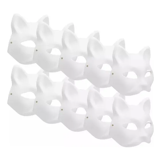 10 Máscaras Blancas Variadas De Lisa Para Fiestas Con Gatito