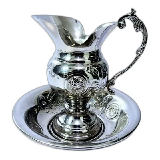Jarro Com Bacia Lavabo Ofertório Metal Missa Igreja Liturgia