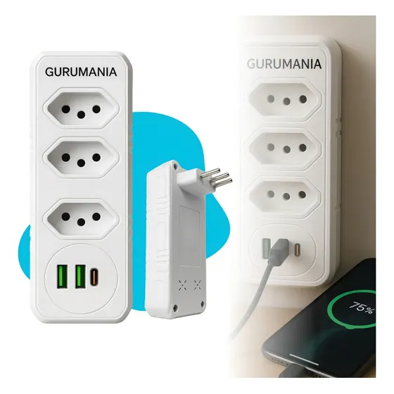 Benjamim Adaptador Tomada Usb Tipo C Carregador Filtro de Linha Regua de Energia Gurumania