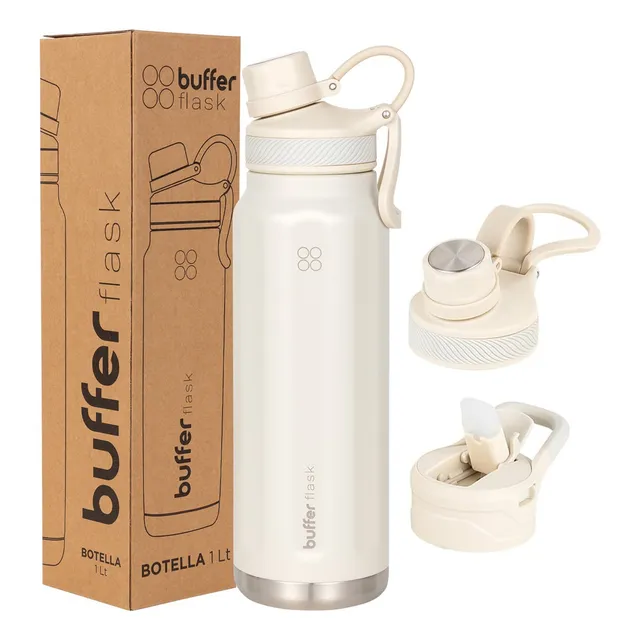 Termo Botella Termica Agua Acero Inoxidable Buffer 1l + Tapas Color Ivory