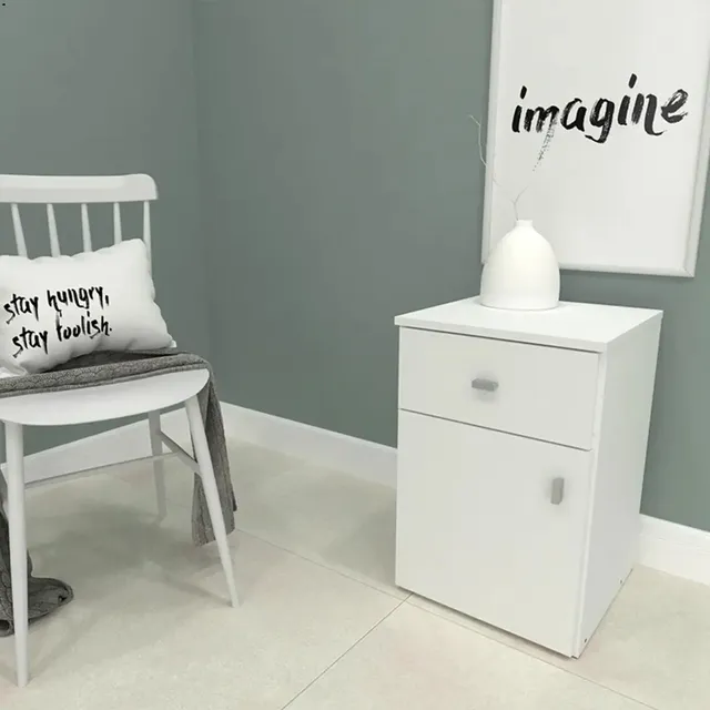 Mesa De Luz 1 Puerta 1 Cajón Blanca 50x55 Cm Mosconi Dormitorio Mate Blanco