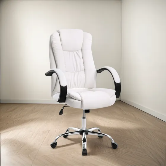 Silla Escritorio Gerencial Ergonómica Blanco Cuero Sintético