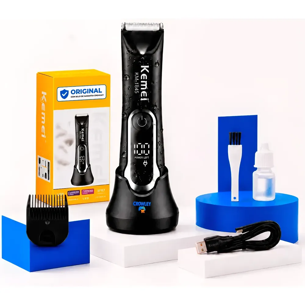 Aparador De Pelos Kemei-1845 Prova D'água Bivolt Com Base Preto 127/220v — Oferta Verificada