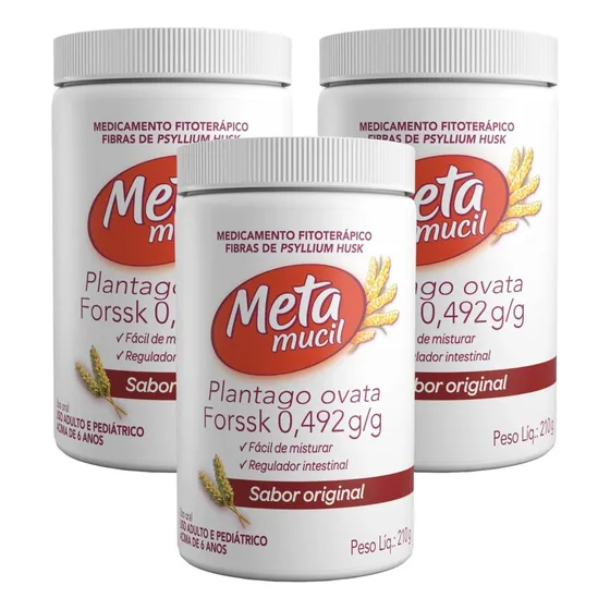 Kit Metamucil Sabor Original Com 3 Unidades De 210g Cada