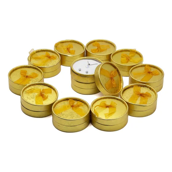 Set 12 Cajas Regalo 8 Cms Redonda Para Conjunto Joyas Dorado