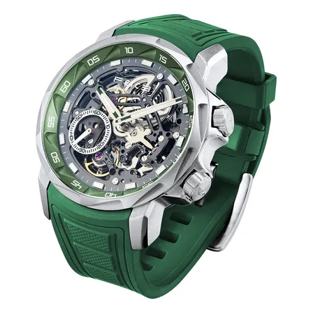 Relógio Masculino Automático Feice Fm511 Esqueleto 5atm Verde-musgo Prateado