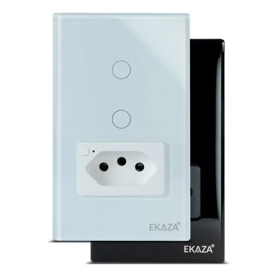Interruptor Inteligente Wifi Ekaza 2 Teclas Touch Com Tomada Cor Branco
