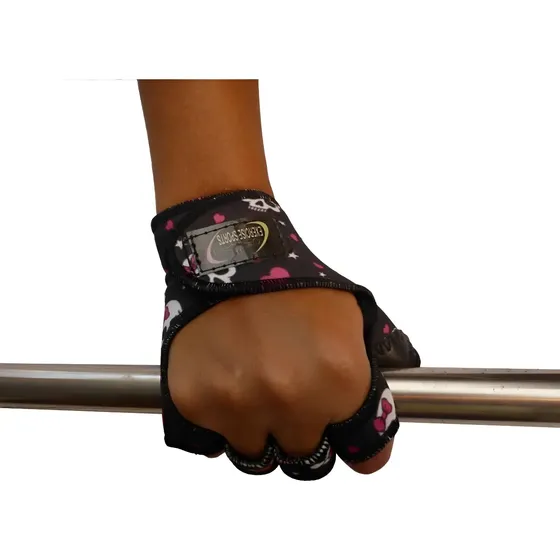 Luva Feminina Com Polegar - Musculação - Fitness - Academia. Cor Caveira Fundo Preto Tamanho P
