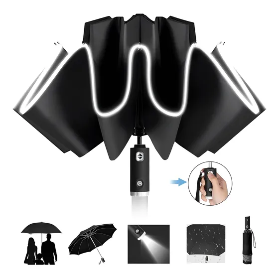 Paraguas Automático Extra Grande 120cm Con Luz Led Reforzado