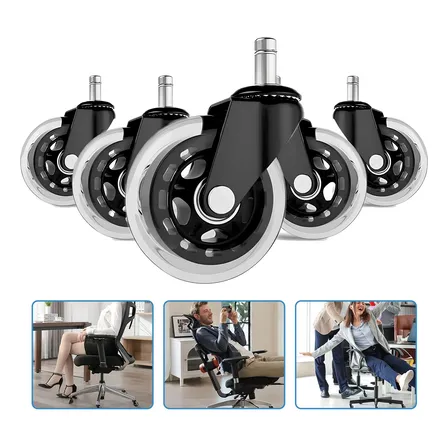 Kit 5 Rodinhas Silicones Moveis Para Escritório Anti-risco Preto