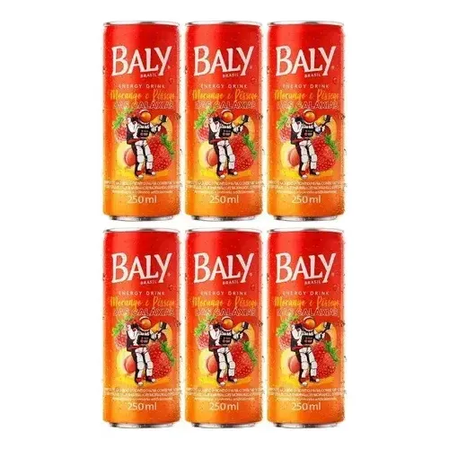 Pack com 6 unidades Energético Baly Energy Drink Morango e Pêssego 250ml