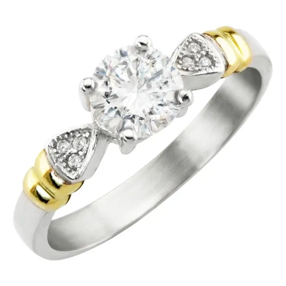 Anillo Solitario Piedra Central Plata Y Oro Compromiso Amor
